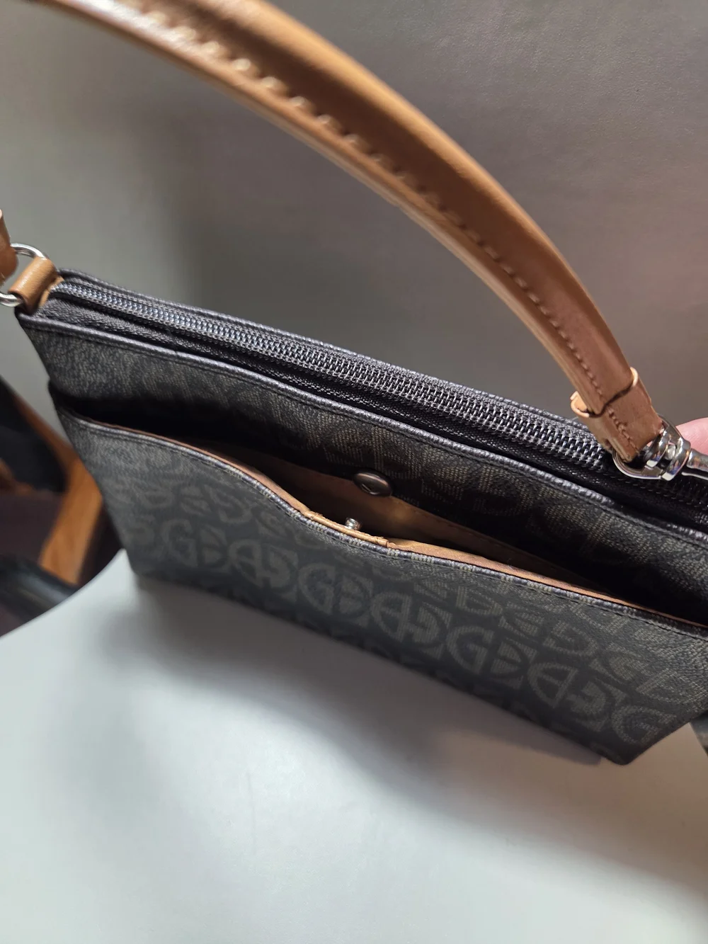 Giani Bernini Brown Monogram Wristlet with Tan Trim